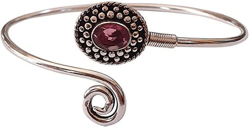 Silver Plated Cuff Bracelet for Women, Natural Pink Tourmaline Gemstone Handmade Modern Designer Tribal Bohemian Design Fashion Bracelet, Party Boho Jewelry