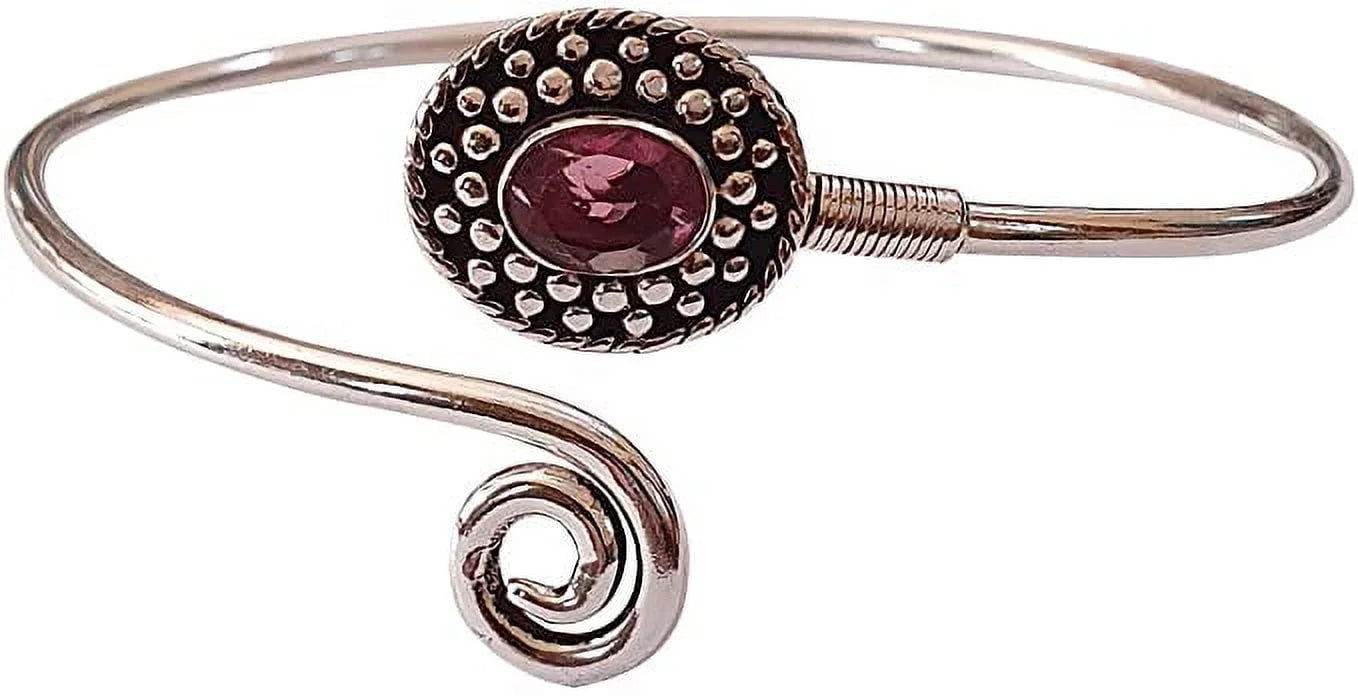 Silver Plated Cuff Bracelet for Women, Natural Pink Tourmaline Gemstone Handmade Modern Designer Tribal Bohemian Design Fashion Bracelet, Party Boho Jewelry