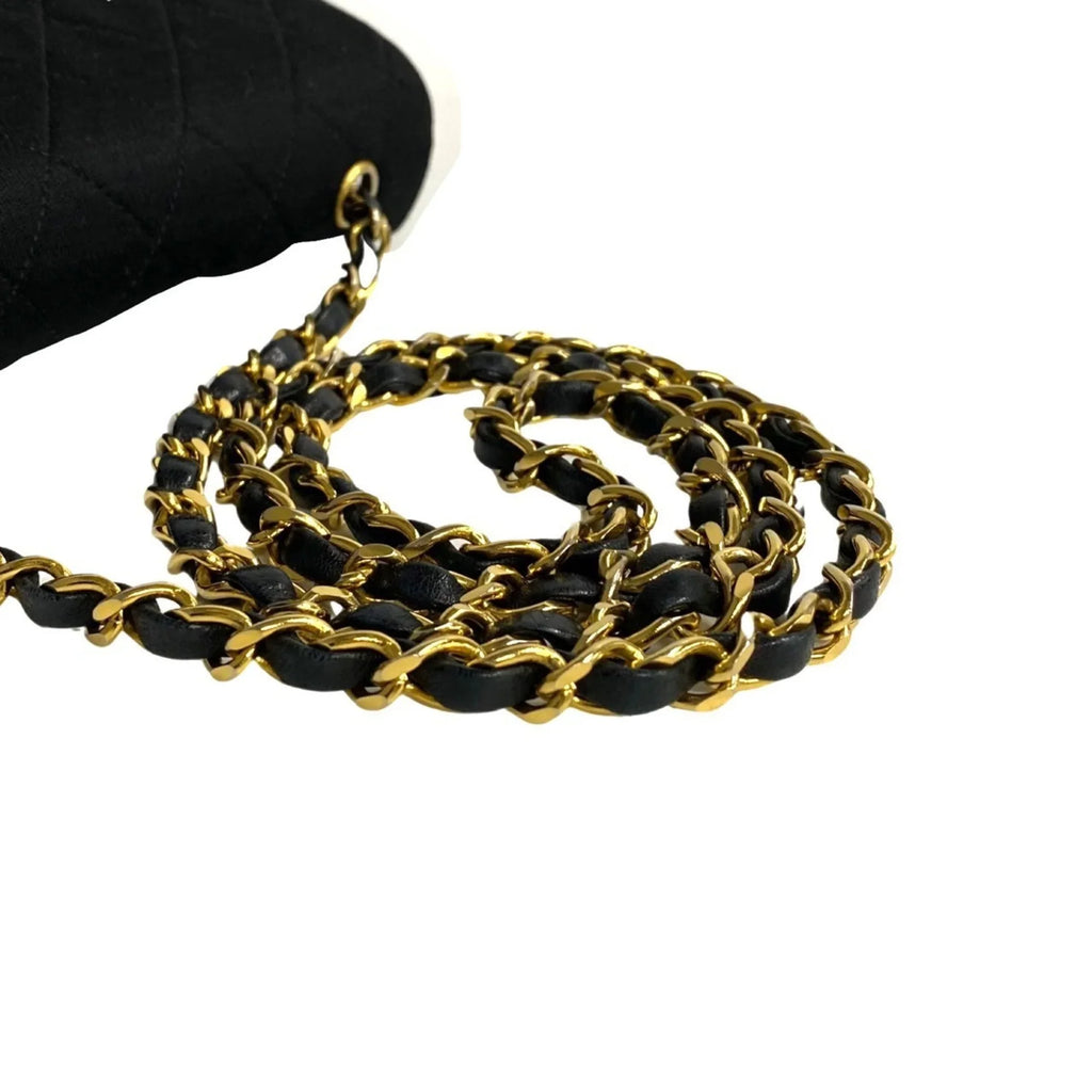 Pre-Owned  Matelasse Cotton Lambskin Turnlock Full Flap Chain Shoulder Bag Black 73960 (Good)