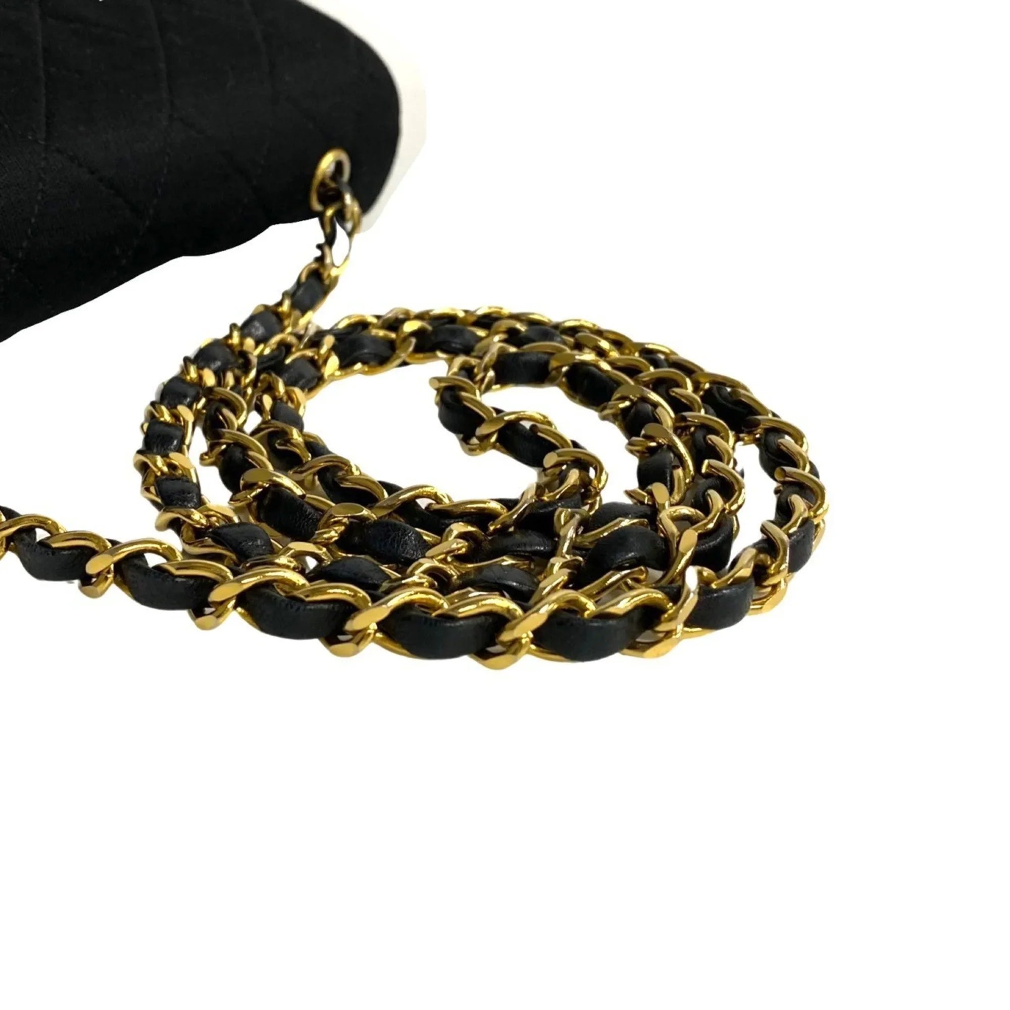 Pre-Owned  Matelasse Cotton Lambskin Turnlock Full Flap Chain Shoulder Bag Black 73960 (Good)