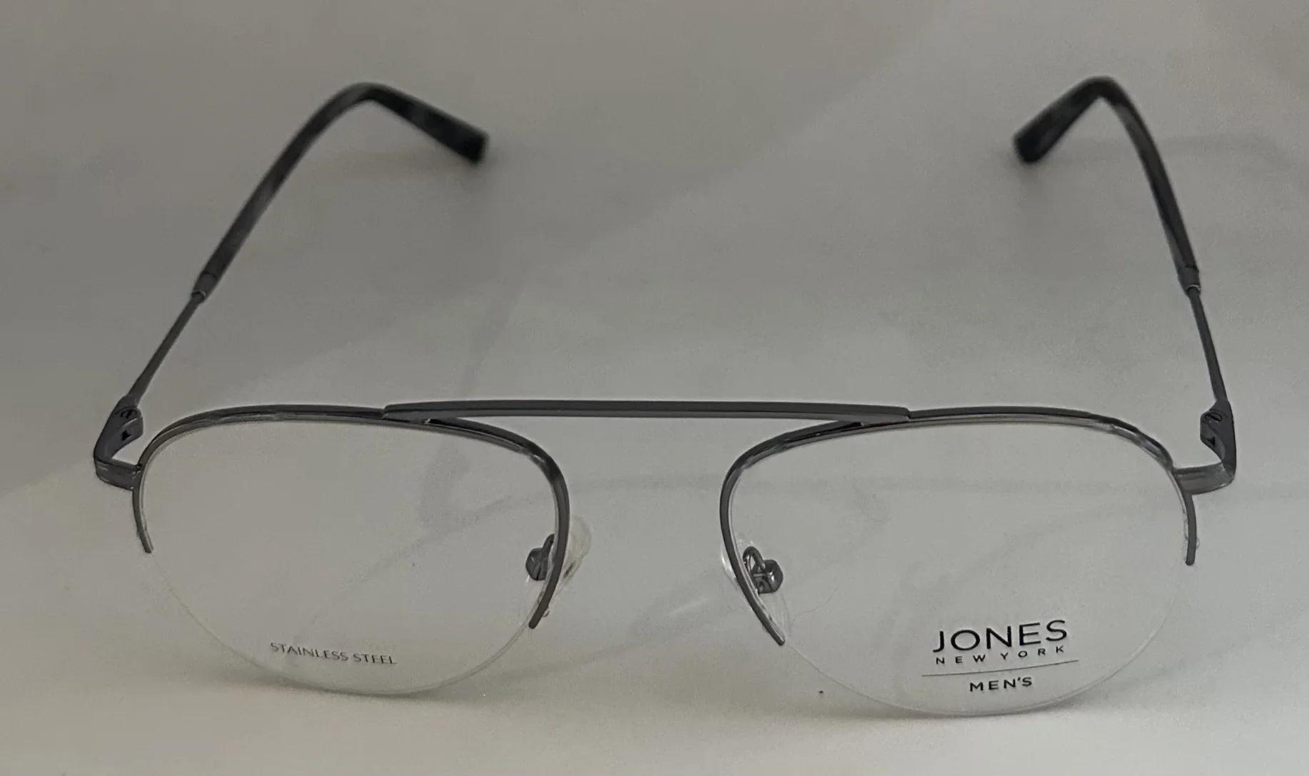 Jones New York Mens Gunmetal Rimless Metal Eyewear Aviator Frame. J359. 53mm