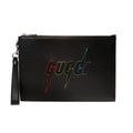 New Gucci Blade Embroidered Black Leather Pouch Wristlet Bag 597678