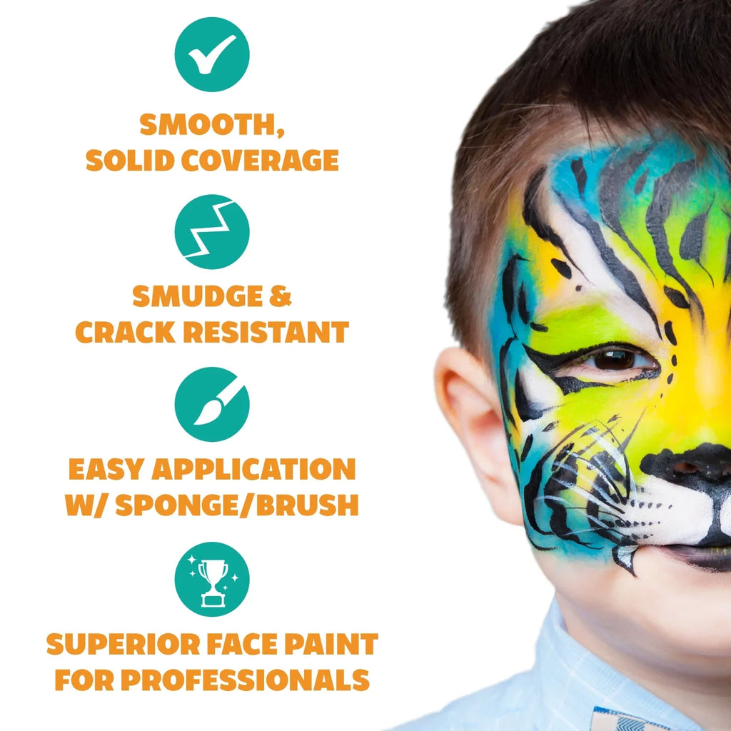 Kraze  Celebration Professional Face Painting One Stroke Split Cake Palette, Water Activated, Hypoallergenic, Safe, Non Toxic Halloween Party Makeup Face Paint Kit for Sensitive Skin, Kids & Adults
