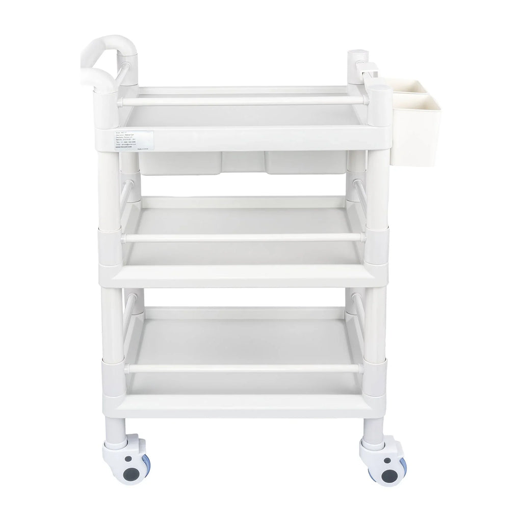 Medical Mobile Trolley Cart 3 Tier 500 Lbs Spacious Beauty Salon Rolling Trolley with Dirt Buckets Drawers 360°Rotate Wheels Heavy Duty Medical Utility Cart for Hospital Dental Clinic