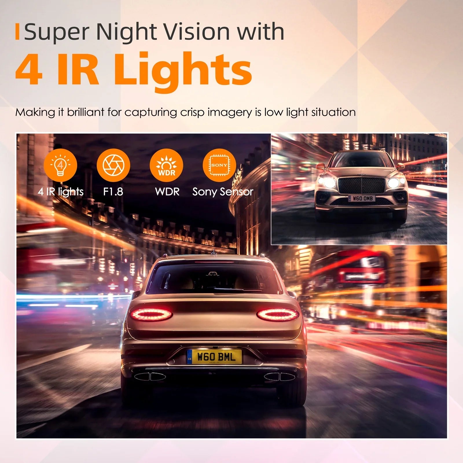 4K Car Camera  Speed 3 Channel Dash Camera Front and Rear Inside 2K+1080P+2K  Night Vision,170° Wide Angle, , Emergency Lock, Parking Monitor