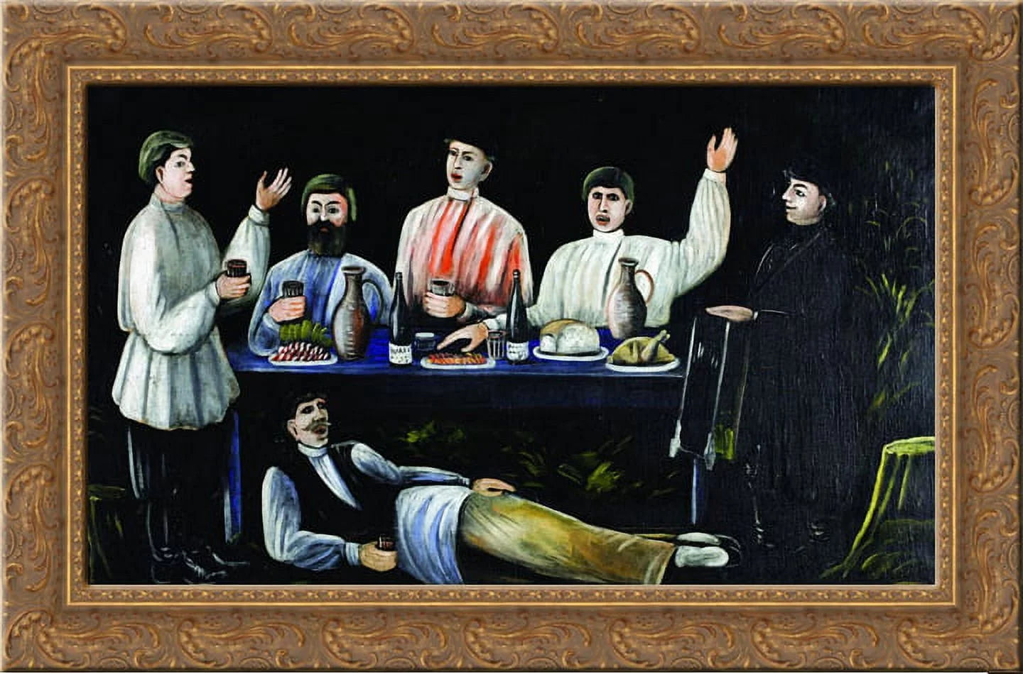 Molokani Carousing 24x19 Gold Ornate Wood Framed Canvas Art by Pirosmani, Niko