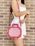 Kate Spade Traveler Trunk Crossbody Bag Pink Multi Leather Canvas