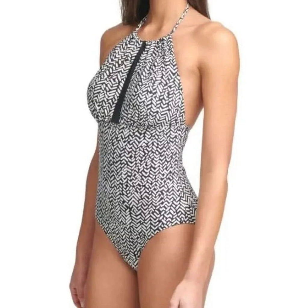 Women's Black Printed Stretch Tummy Control     Full Coverage  Protection One Piece Swimsuit 14