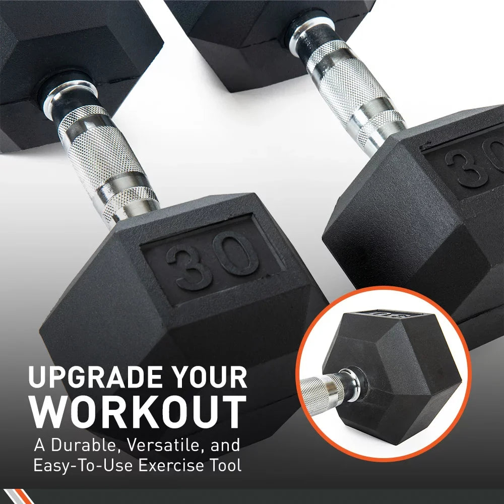 Body Sport Rubber Encased Hex Dumbbell Weight – Dumbbells for Exercises – Strength Training Equipment – Home Gym