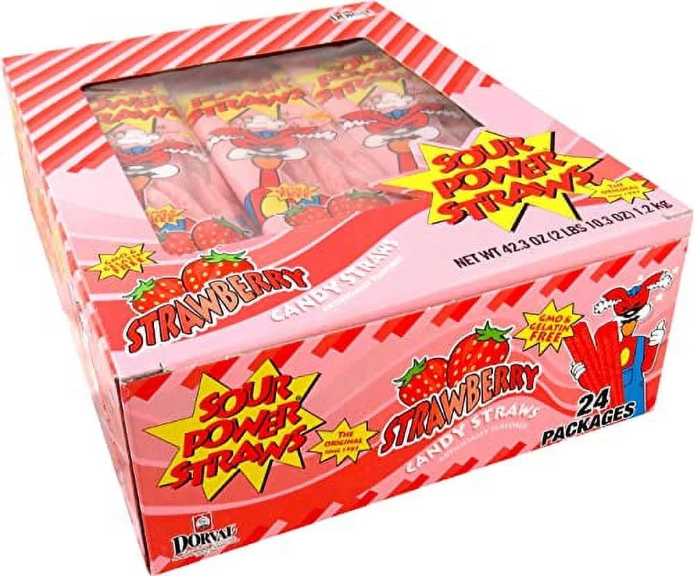 Sour Power Candy Straws, Strawberry Straws (Pack of 24), 1.75 Ounce (Pack of 24) (2912615)