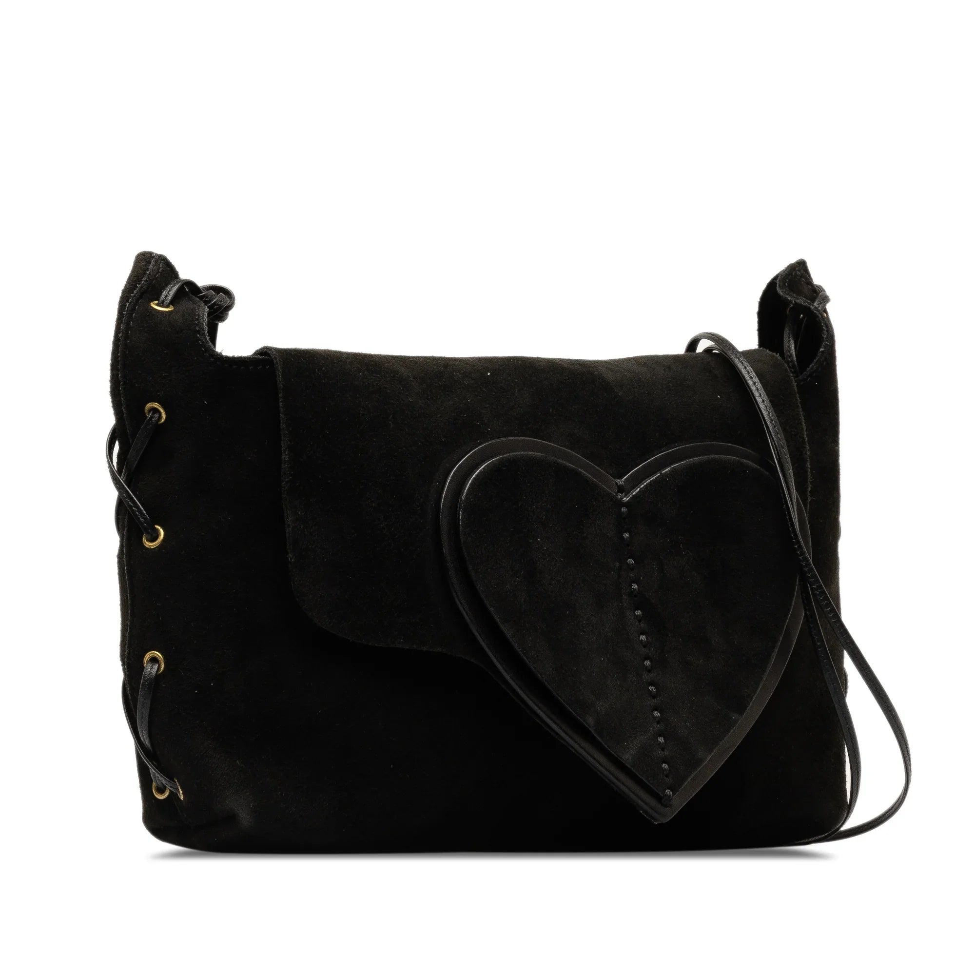 Pre-Owned Authenticated Gucci Heart Crossbody Suede Leather Black Crossbody Bag Unisex (Good)