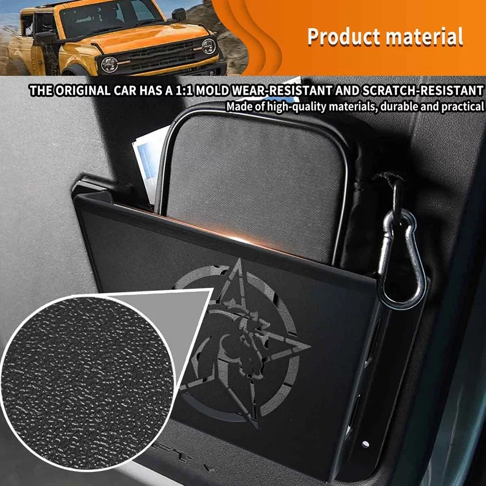 Rear Door Panel Pocket Organizer Box for Ford for Bronco 2/4 Door 2021+(- ), Black Metal Water Proof Dust Proof Scratch Resistance,1 Pair