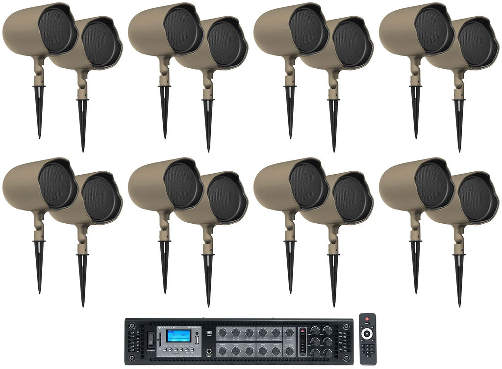 (16)  GSF6- 6.5" Landscape Ground Stake/Wall 70v Commercial Speakers+Amp
