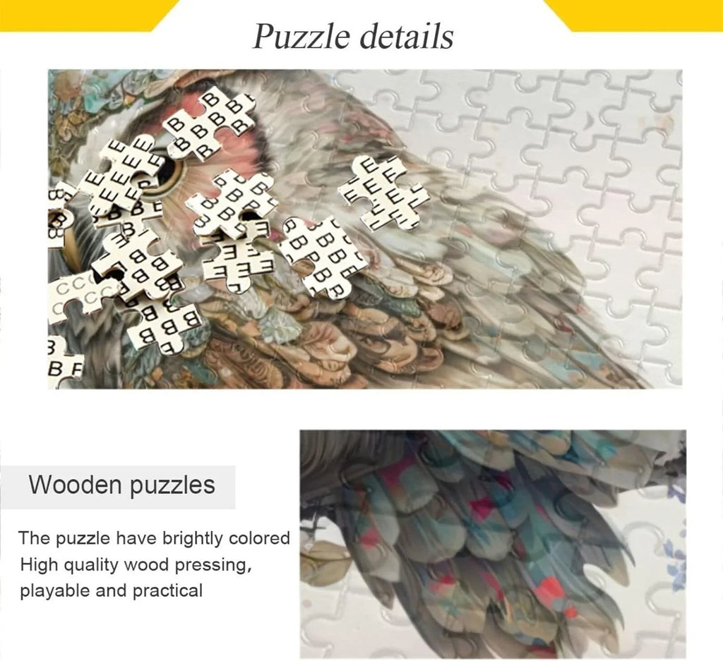 500  Art Floral Owl Jigsaw Puzzle, Paper Wood Composite Material Zigsaw with Storage Bag, Puzzle for Adults, Fun Challenging Brain Exercise Family Game Gift for Kids Friends Parents