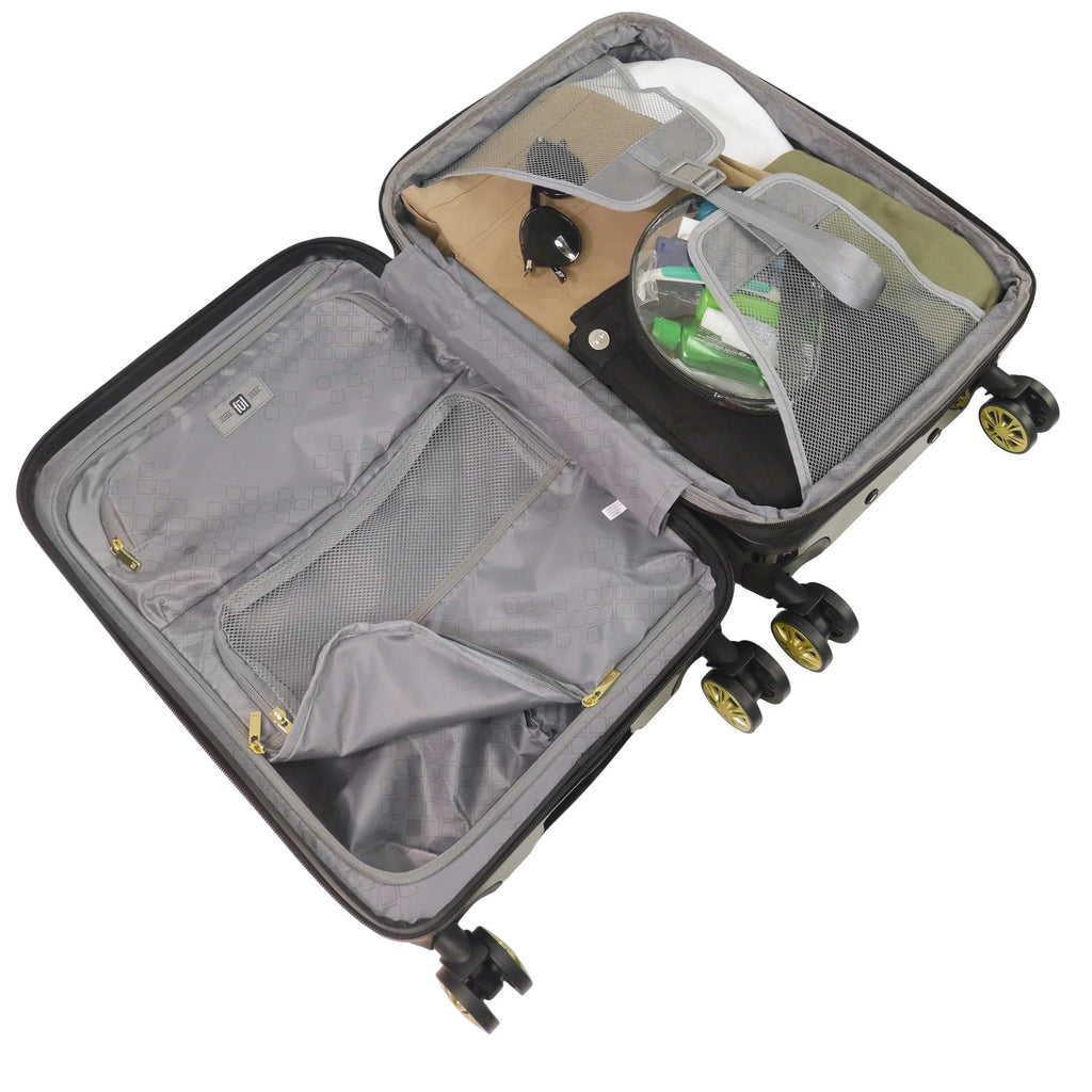 Grove 3 Piece Set Rolling Luggage, Hardshell Suitcase with Spinner Wheels, 22, 27, and 31 Inch, Black