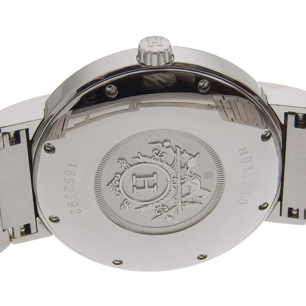 Pre-Owned Hermes Nomad Watch NO1.710 Stainless Steel Swiss Made Silver Quartz Analog Display White Dial Men's (Fair)