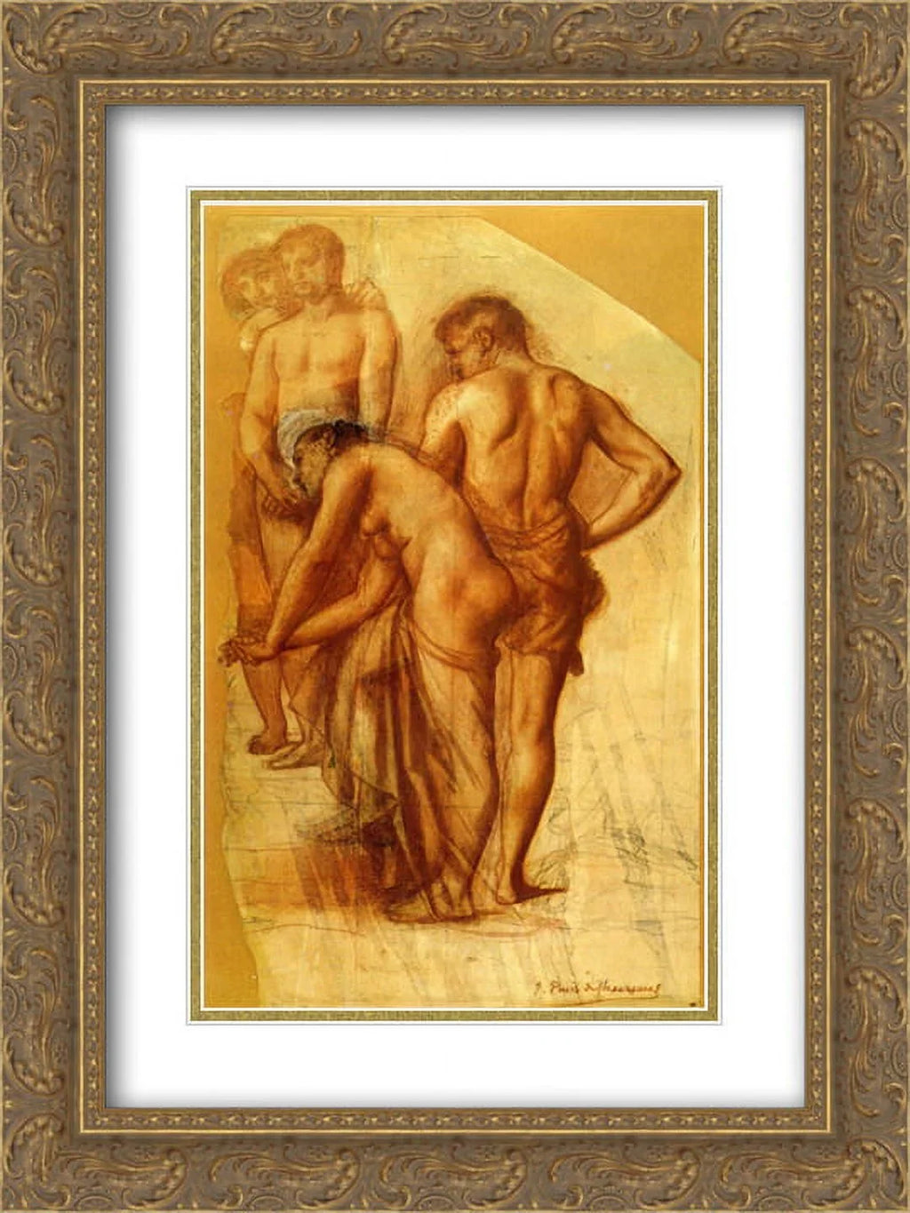 Pierre Puvis de Chavannes 2x Matted 18x24 Gold Ornate Framed Art Print 'Study for Four Figures in Rest'