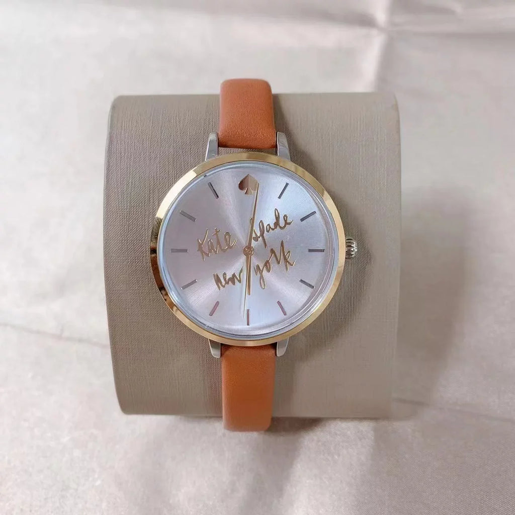kate spade KSW9047 new york metro three-hand brown leather watch