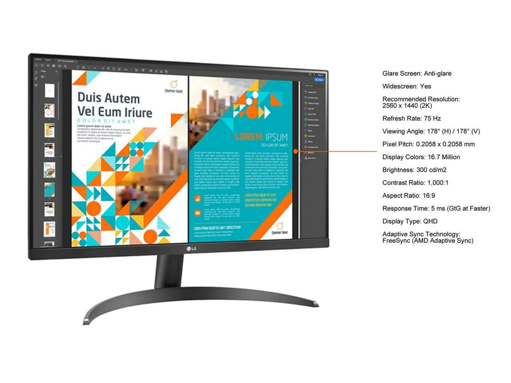 24" 24QP500-B 2560 x 1440  2K  75Hz HDR10  FreeSync  DisplayPort  Tilt Monitor