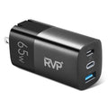 '+ 65W  C and  A Charger, (GaN) Tech Power Adapter, 3-Port Wall Charger, Foldable Fast Charger for iPhone, Smartphones, Tablets, Laptops - Black