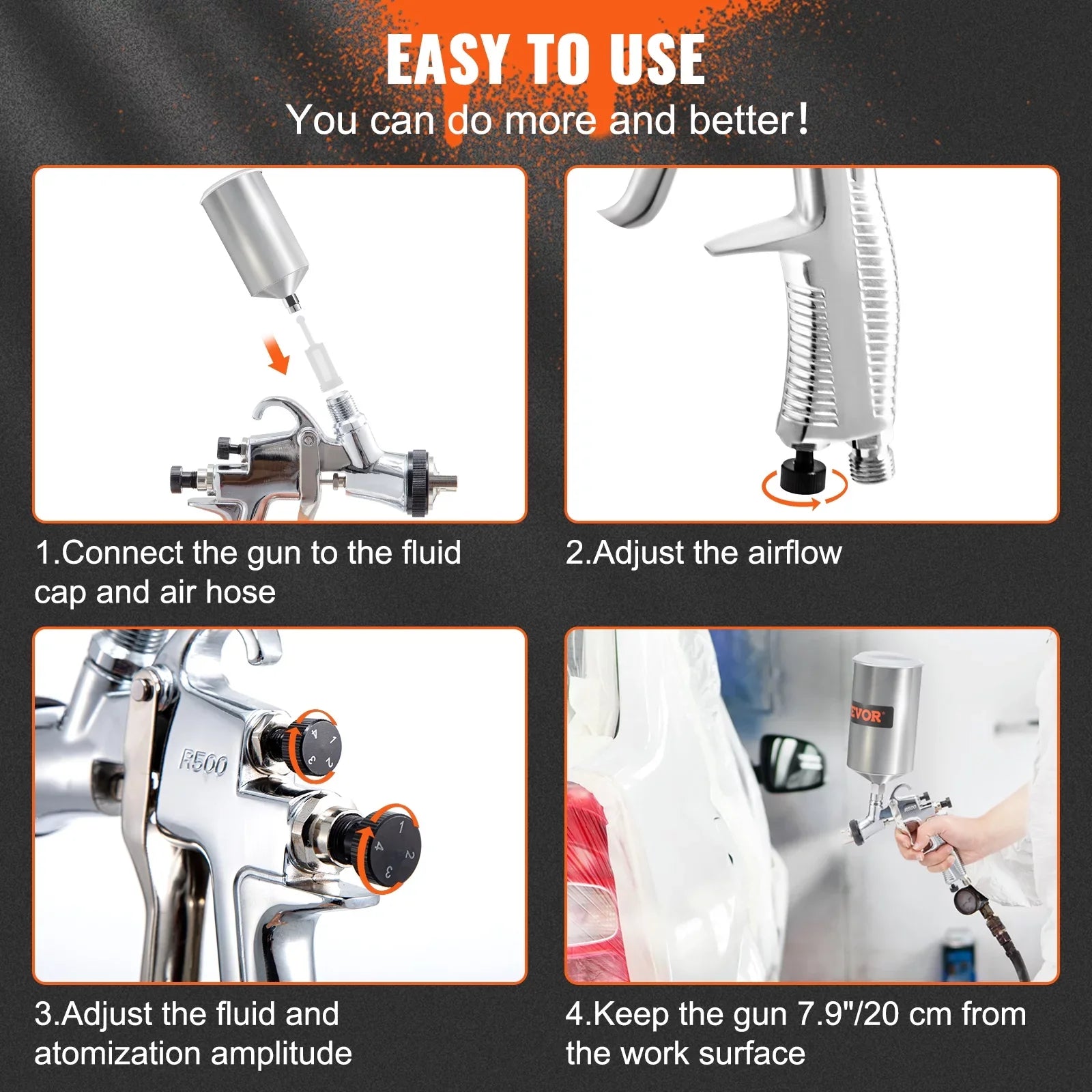 Air Spray Gun Kit Paint Gun Gravity Feed  1.3/1.4/1.8 mm Nozzle