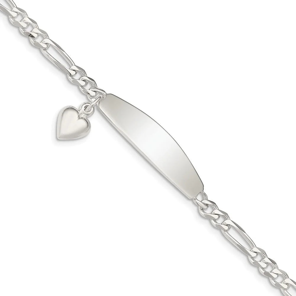 Auriga Fine Jewelry 925 Sterling Silver  with Heart Figaro Link 8inch Bracelet for Women