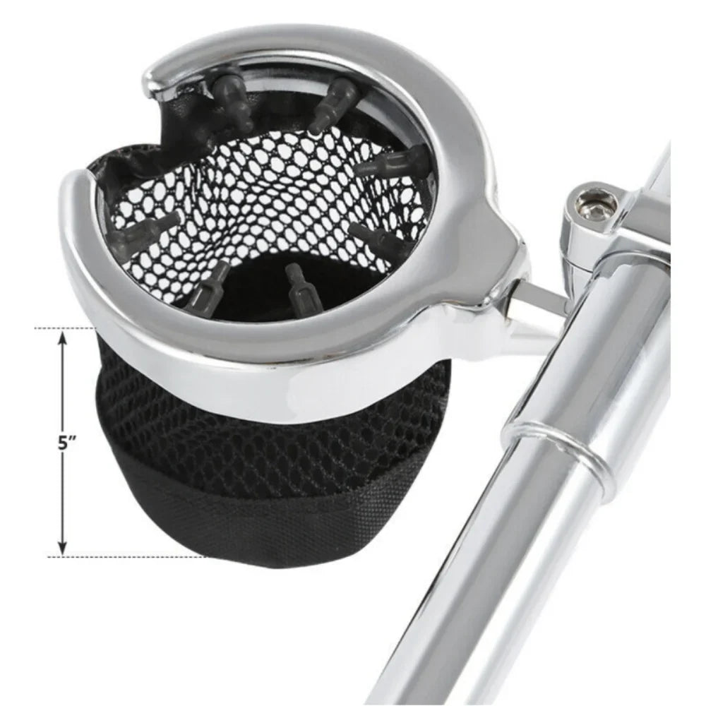 Teledu Universal Motorcycle Handlebar Cup Holder Metal Drink W/ Mesh Basket For Harley