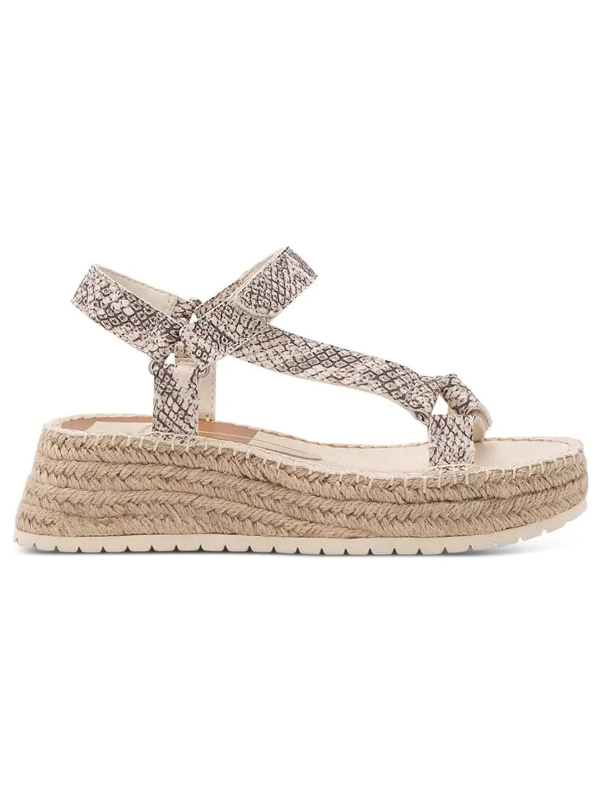 Womens Beige Snakeskin 1" Platform Stitch Detailing Ankle Strap Mano Round Toe Wedge Leather Espadrille Shoes 9.5