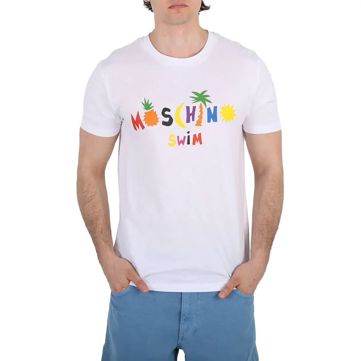 Moschino Swim White Cotton Logo Print T-Shirt, Size Large