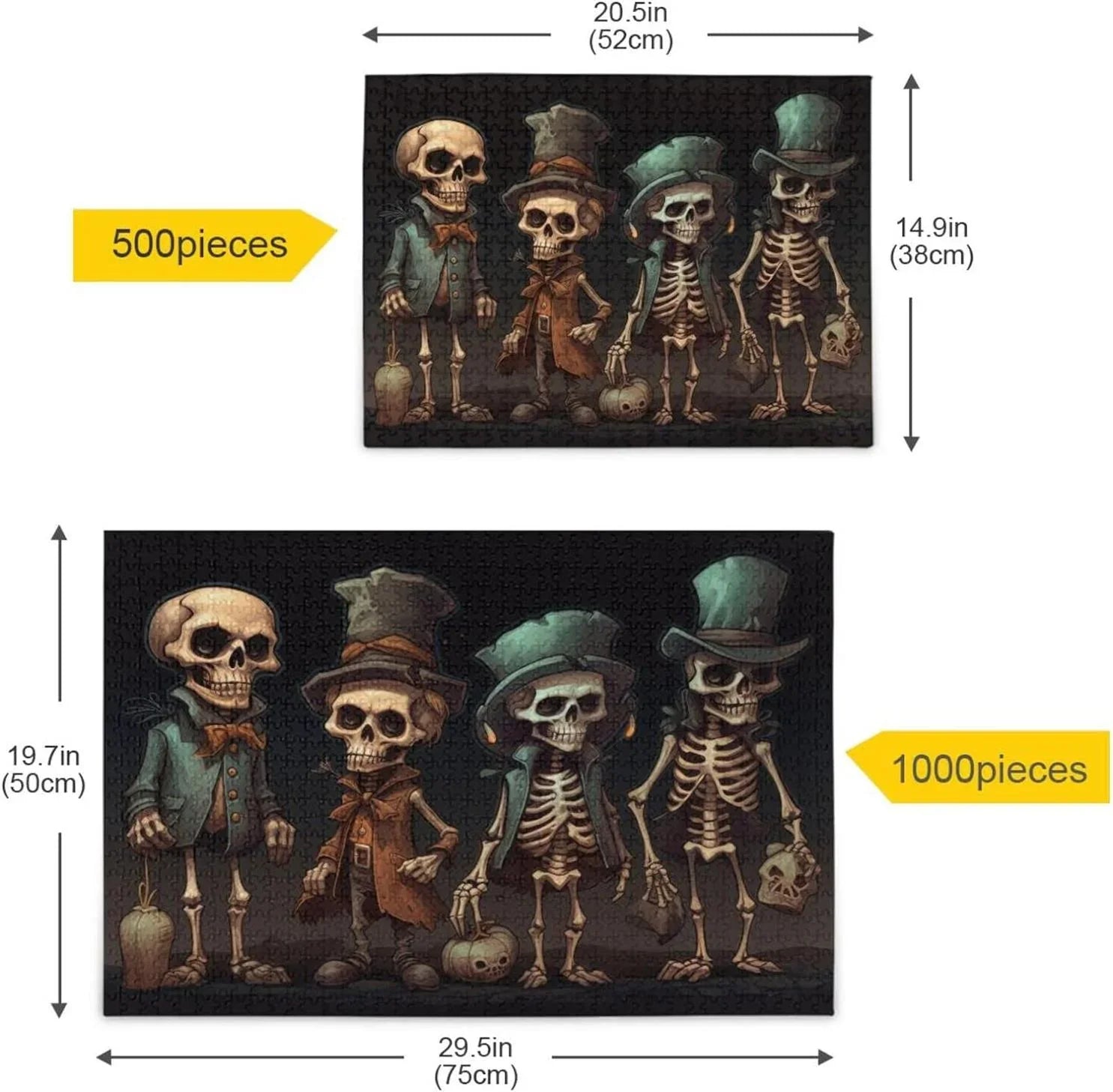 Dreamtimes 500  Wooden Jigsaw Puzzle Halloween Skeleton Print, Zigsaw with Alphabet Partition Storage Bag, Puzzle for Adults, Challenging Brain Exercise Family Game Gift for Kids Friends Parents