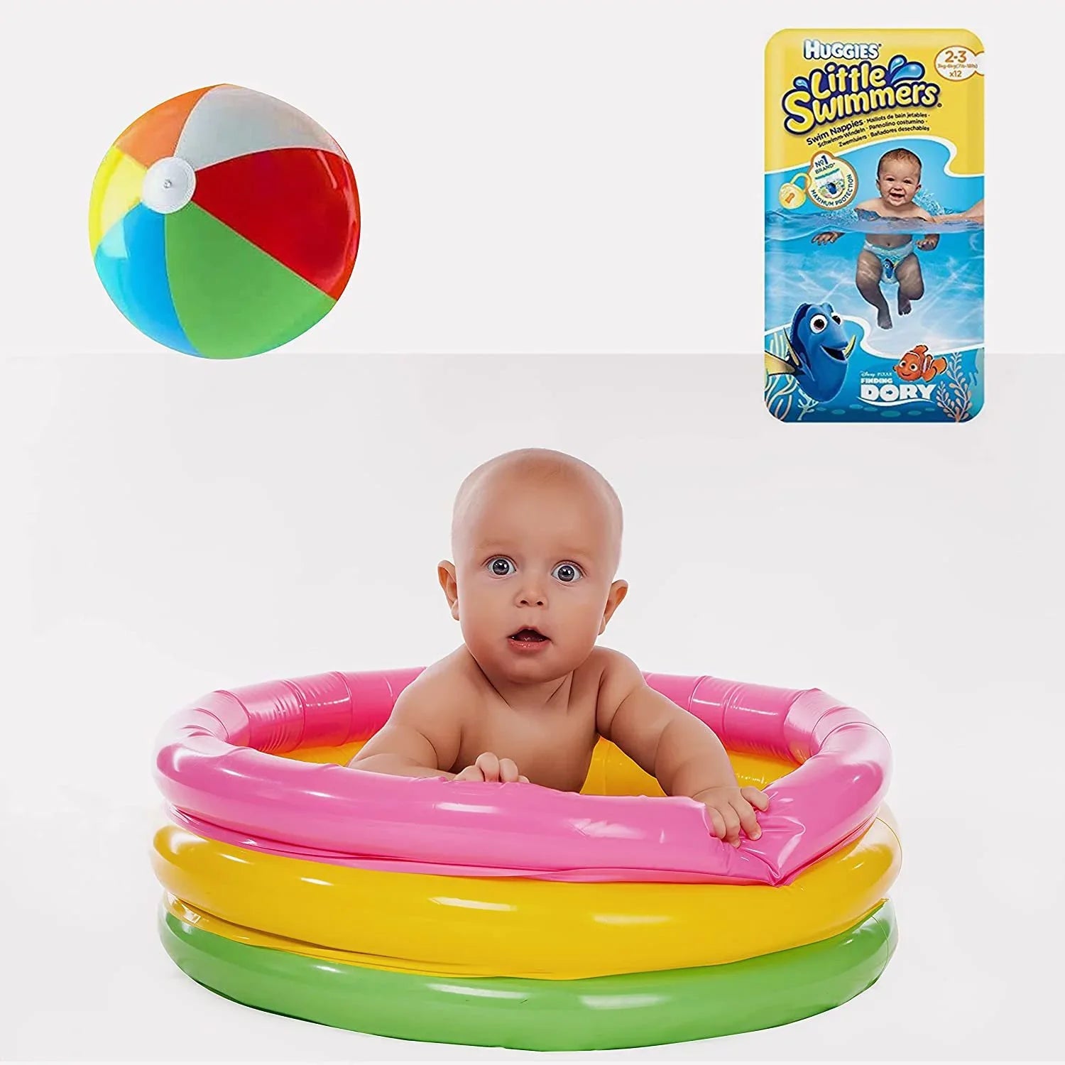 X-Small - Little Swimmers Disposable Swim Diapers, 7lb-18lb., 12-Count Bonus Inflatable Pool Ball 5 inch