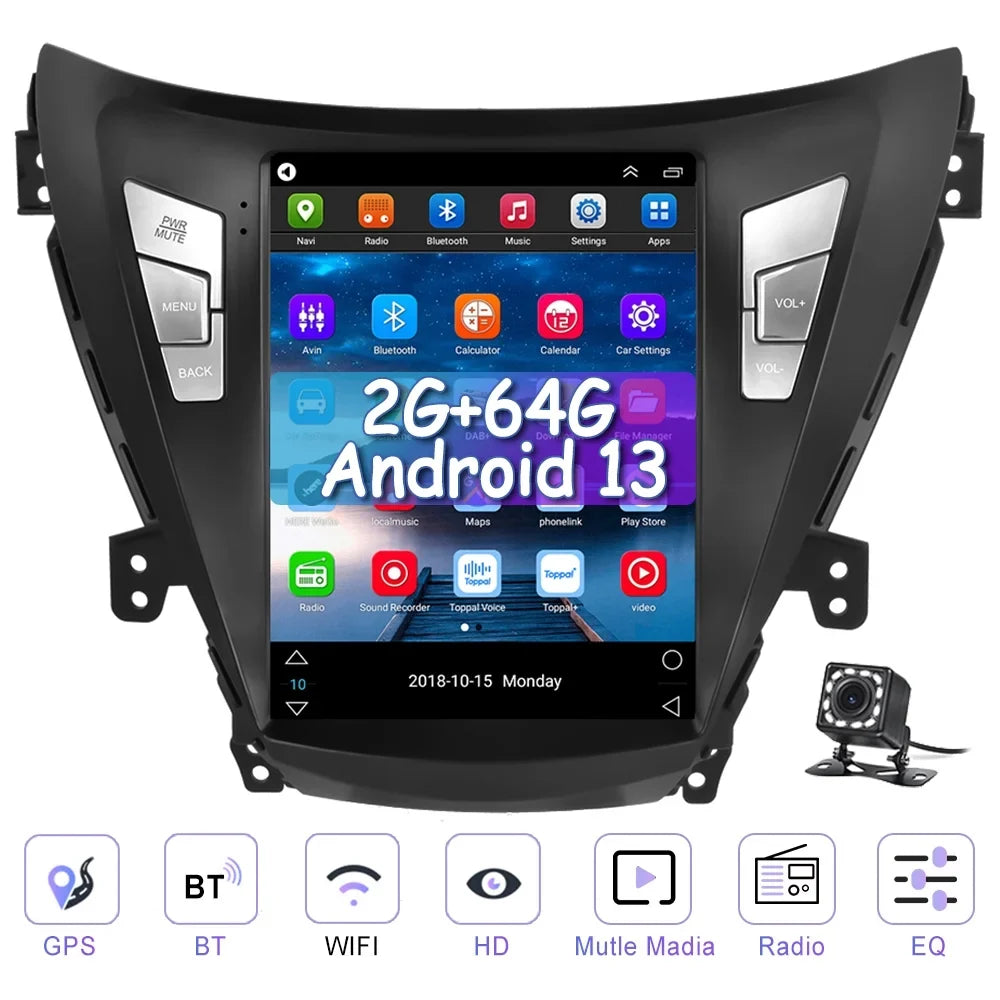 Podofo 2G+64G for Hyundai Elantra 2011 2012 2013 Android 9.7'' Touchscreen Car Stereo Radio Bluetooth  Mirror Link   , with Backup Camera