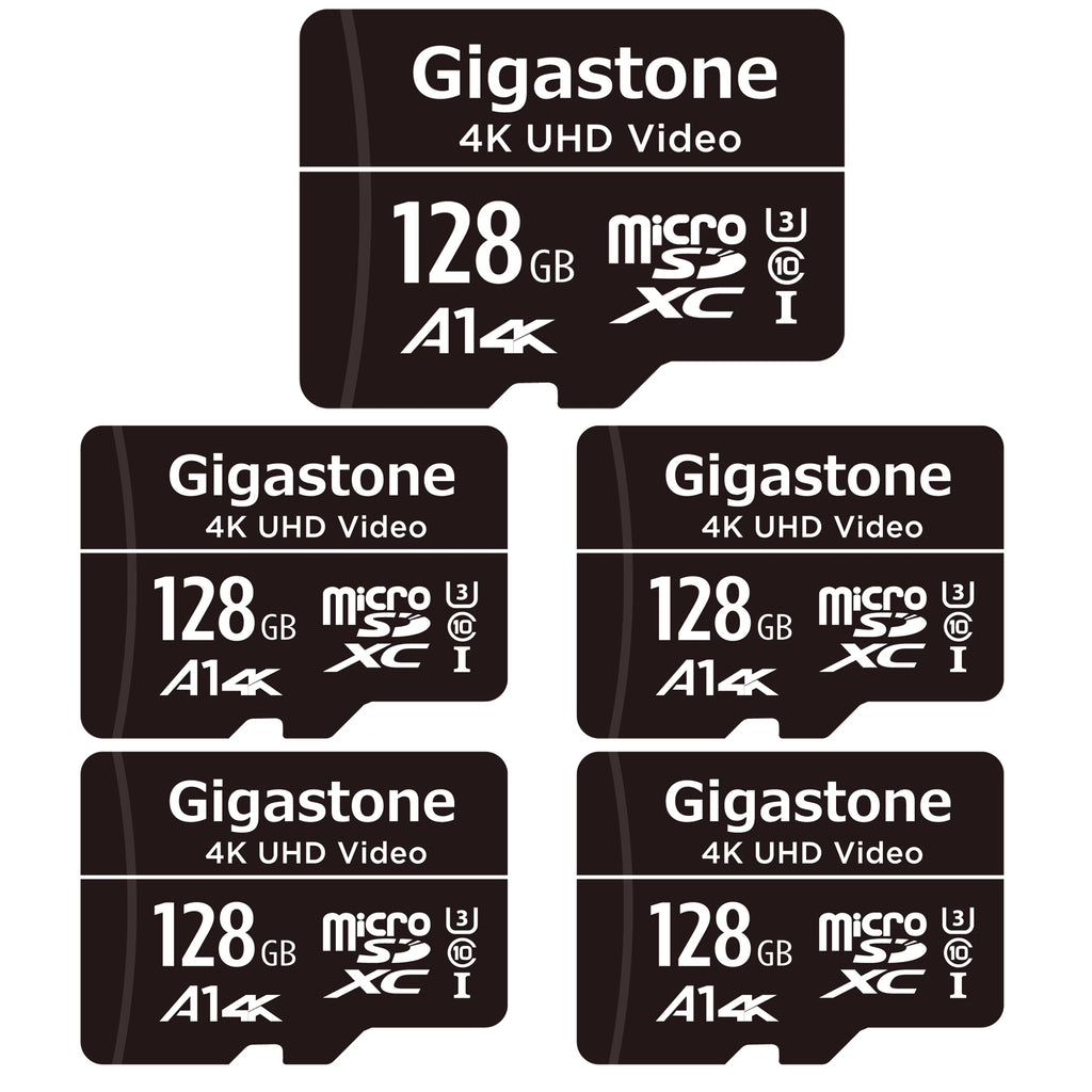 Gigastone 128GB Micro  Card, 4K  Video, A1 Class 10, Surveillance Security Cam Action Camera Drone Professional, Dash Cams, 5 Pack (5x128GB)