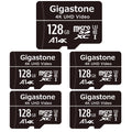 Gigastone 128GB Micro  Card, 4K  Video, A1 Class 10, Surveillance Security Cam Action Camera Drone Professional, Dash Cams, 5 Pack (5x128GB)
