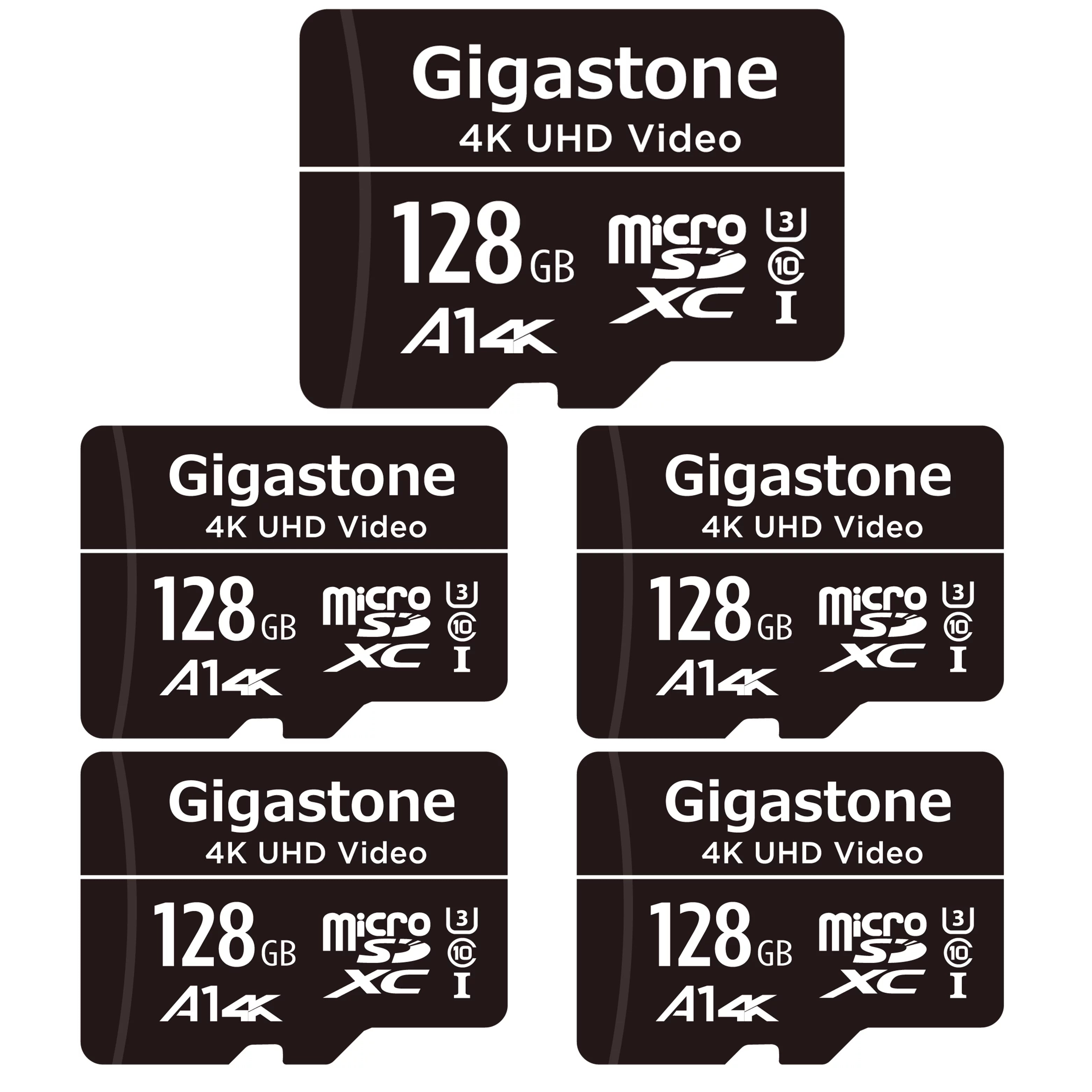 Gigastone 128GB Micro  Card, 4K  Video, A1 Class 10, Surveillance Security Cam Action Camera Drone Professional, Dash Cams, 5 Pack (5x128GB)