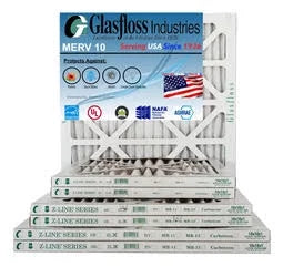 Glasfloss 14x30x1 -  10 -Qty:12 - Furnace Air Filter - Made in  (Actual Size: 13.5 x 29.5x7/8 inch)