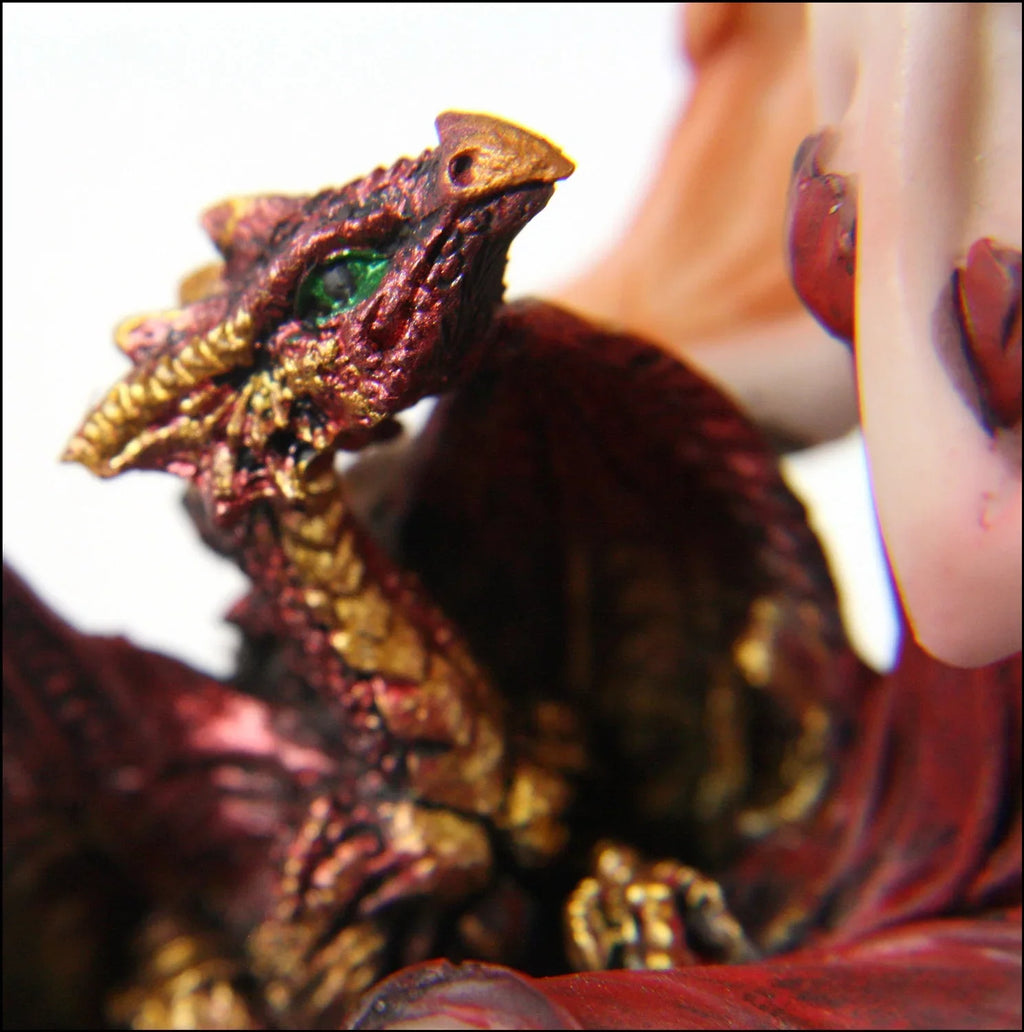 5" Fairy with Red Dragon - cast in quality resin with a feel like ceramic