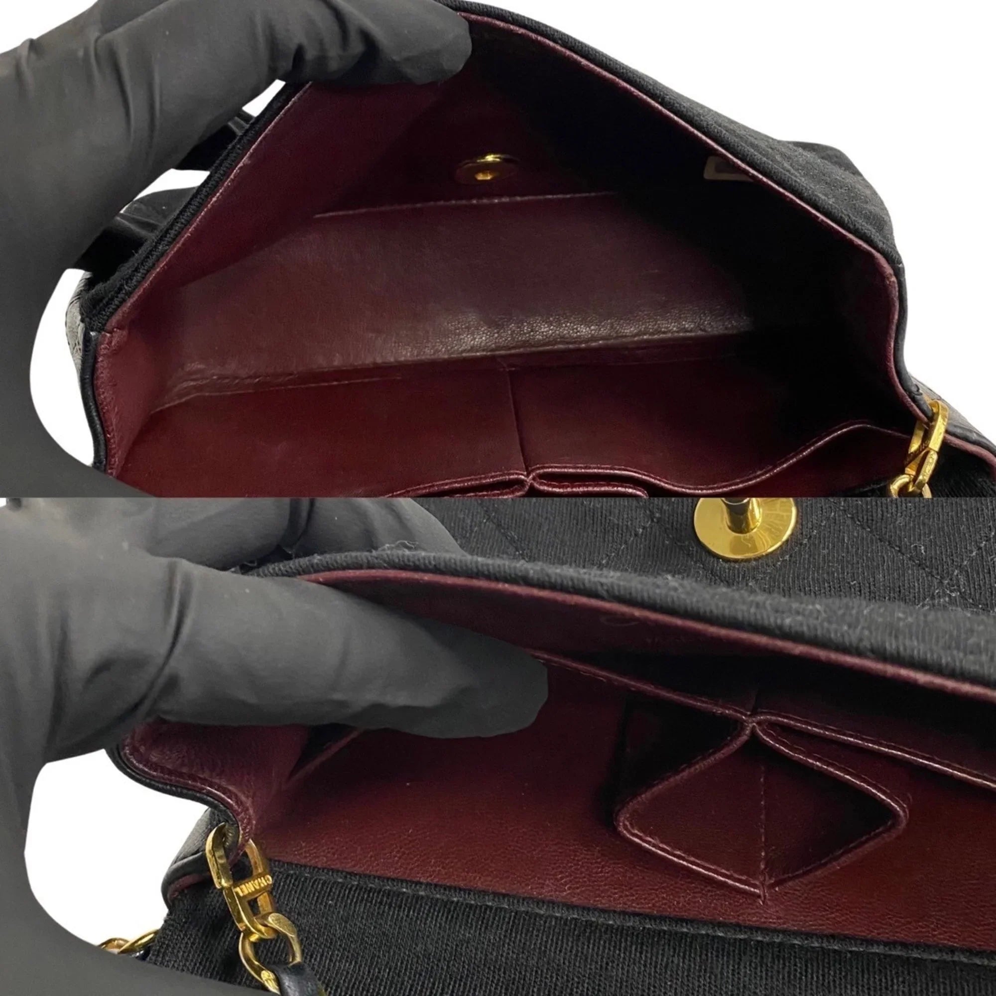 Pre-Owned  Matelasse Cotton Lambskin Turnlock Full Flap Chain Shoulder Bag Black 73960 (Good)