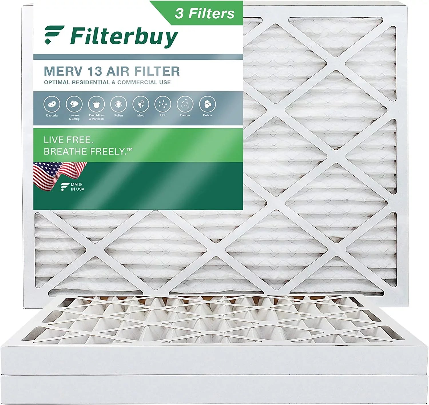 Filterbuy 10x16x2  13 Pleated   Furnace Air Filters (3-Pack)