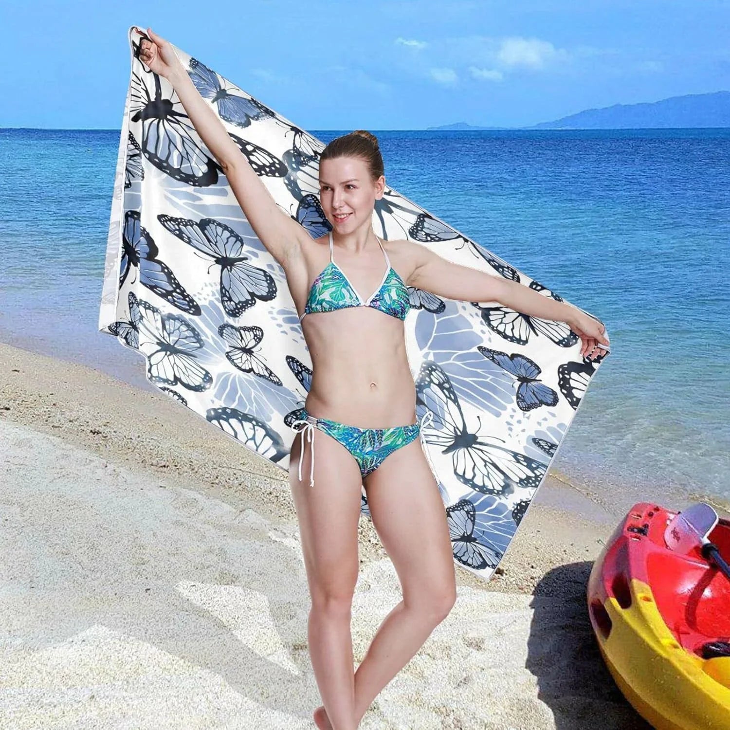 Bestwell Blue Butterfly Beach Towel Oversized Towel Blanket, Thin Lightweight Microfiber Sand Free Quick Dry Towel, 30”X60” Multipurpose Pool Bath Yoga Swim Shower Towel