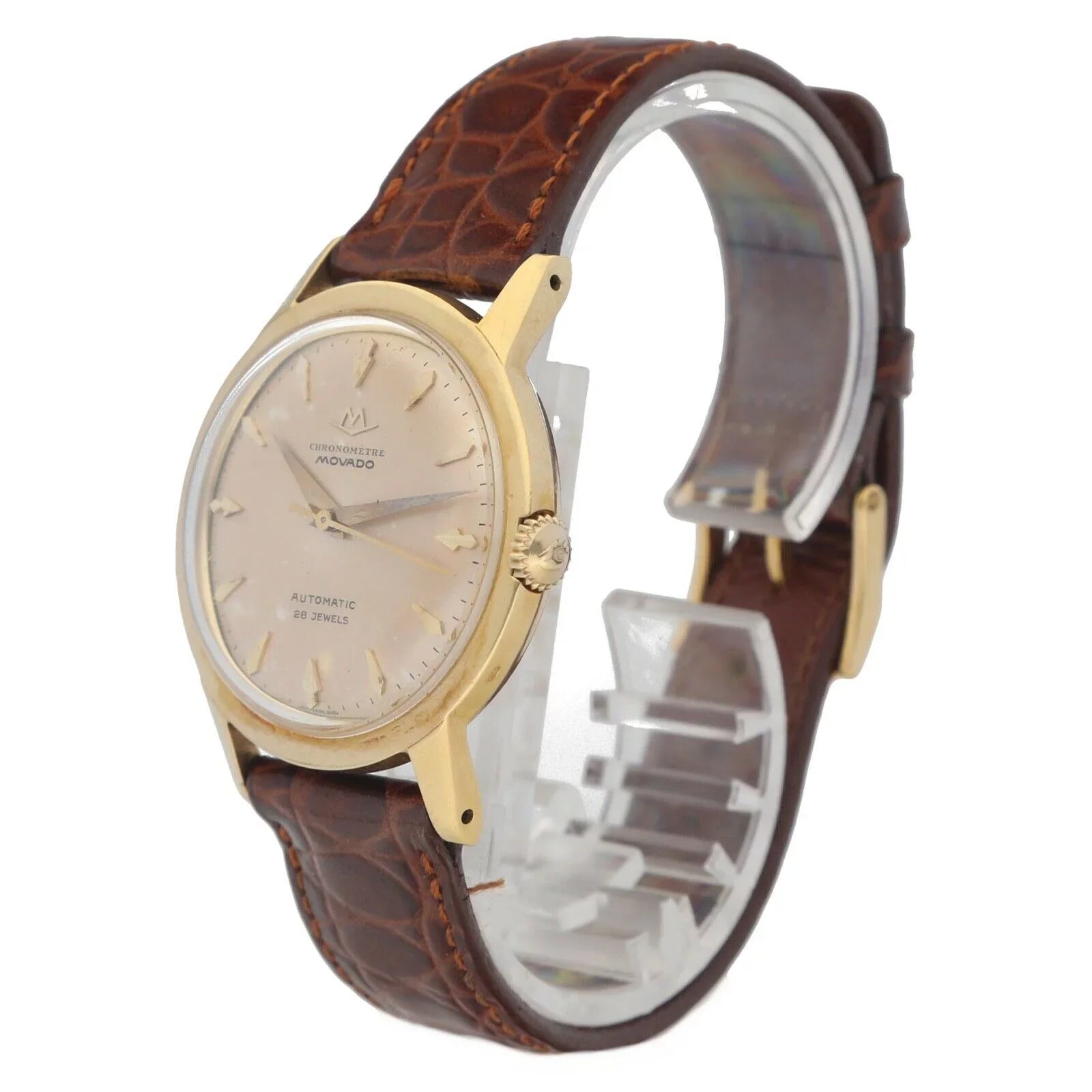 Movado Chronometre 1231 18k Yellow Gold 34mm Leather Automatic Wrist Watch