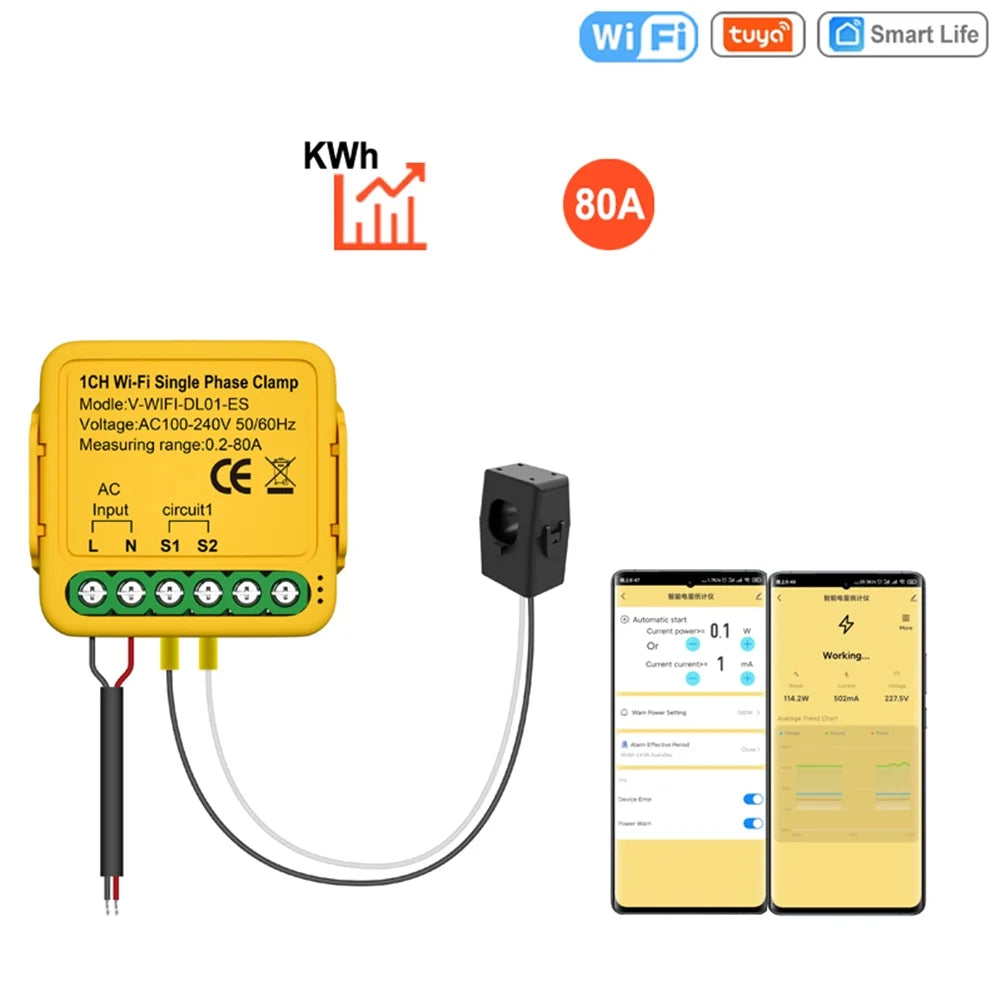 Andoer Automatic voltage regulator,Statistics 100-240v 80a Solar 80a Wifi Smart Meter Phase Consumption Solar Clamp Smart Meter Clamp Solar Current Clamp 50/60hz 2.
