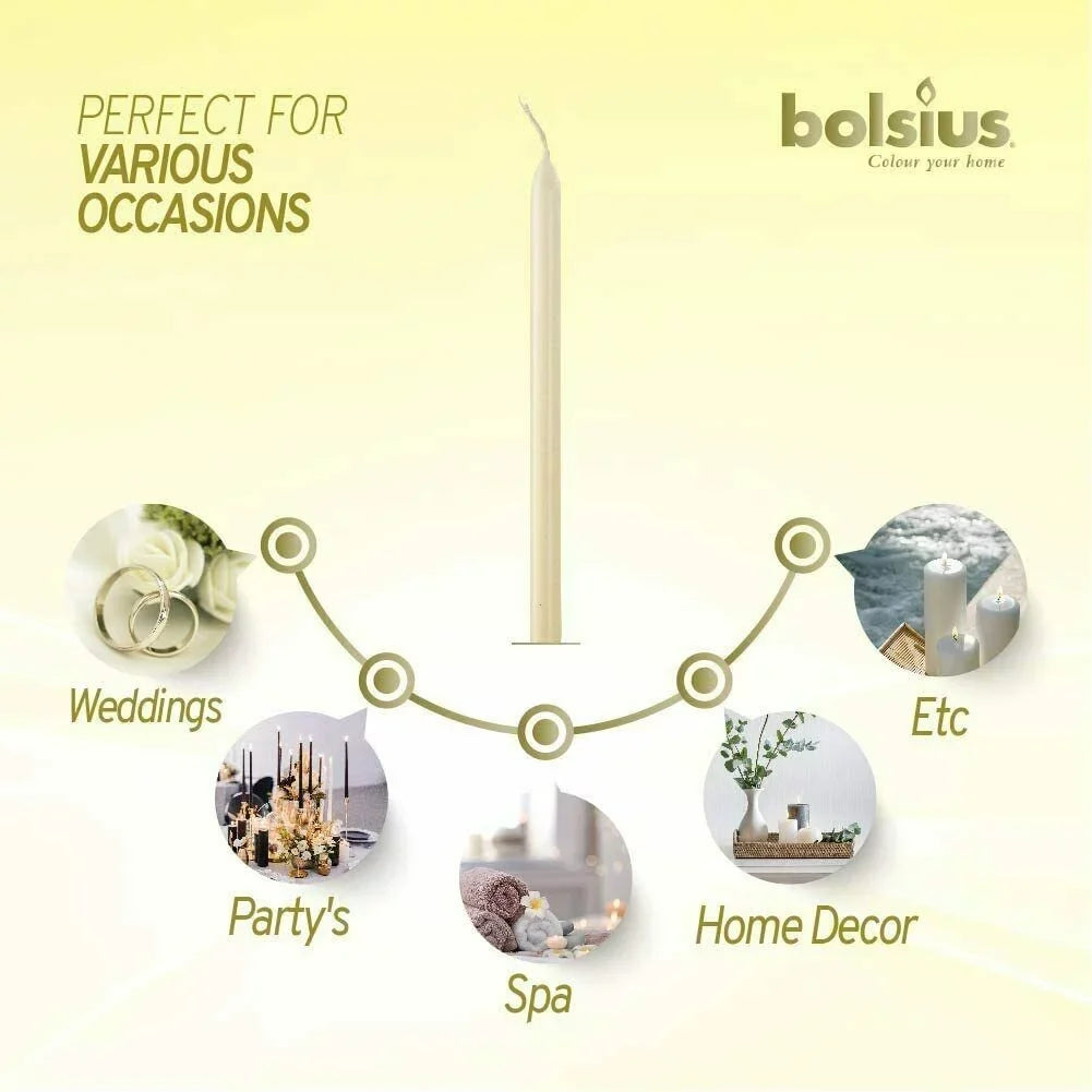 Bolsius 30 Ivory Unscented Taper - Dinner Candles Wedding for Spa, Christmas, Party, Household Decoration - 7.5 Hours Long Burning Smokeless Table Candle - Bulk Pack