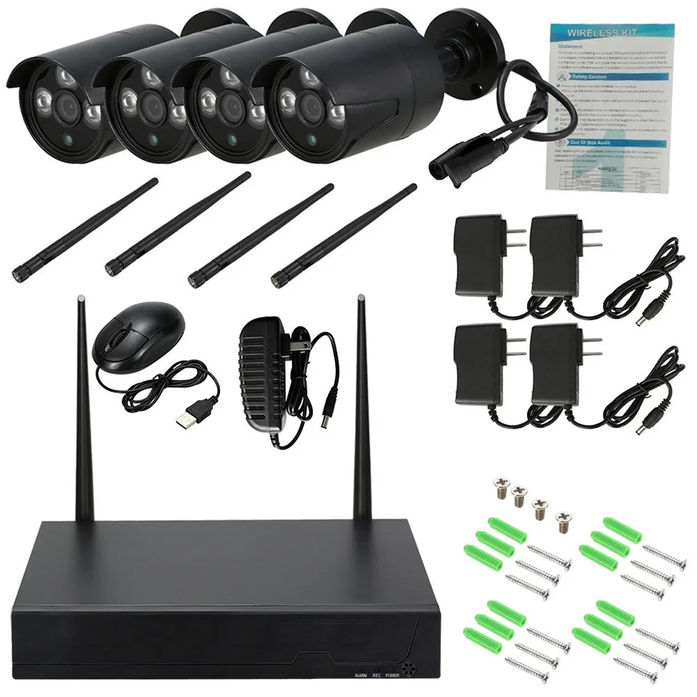 Apexeon Webcam,Wireless WiFi 4CH 1080P Support P2P 1.0MP Wireless 1080P WiFi 1080P  WiFi Waterproof Outdoor  Camera P2P - Vision Motion   Kit 4pcs WiFi Waterproof Florbela