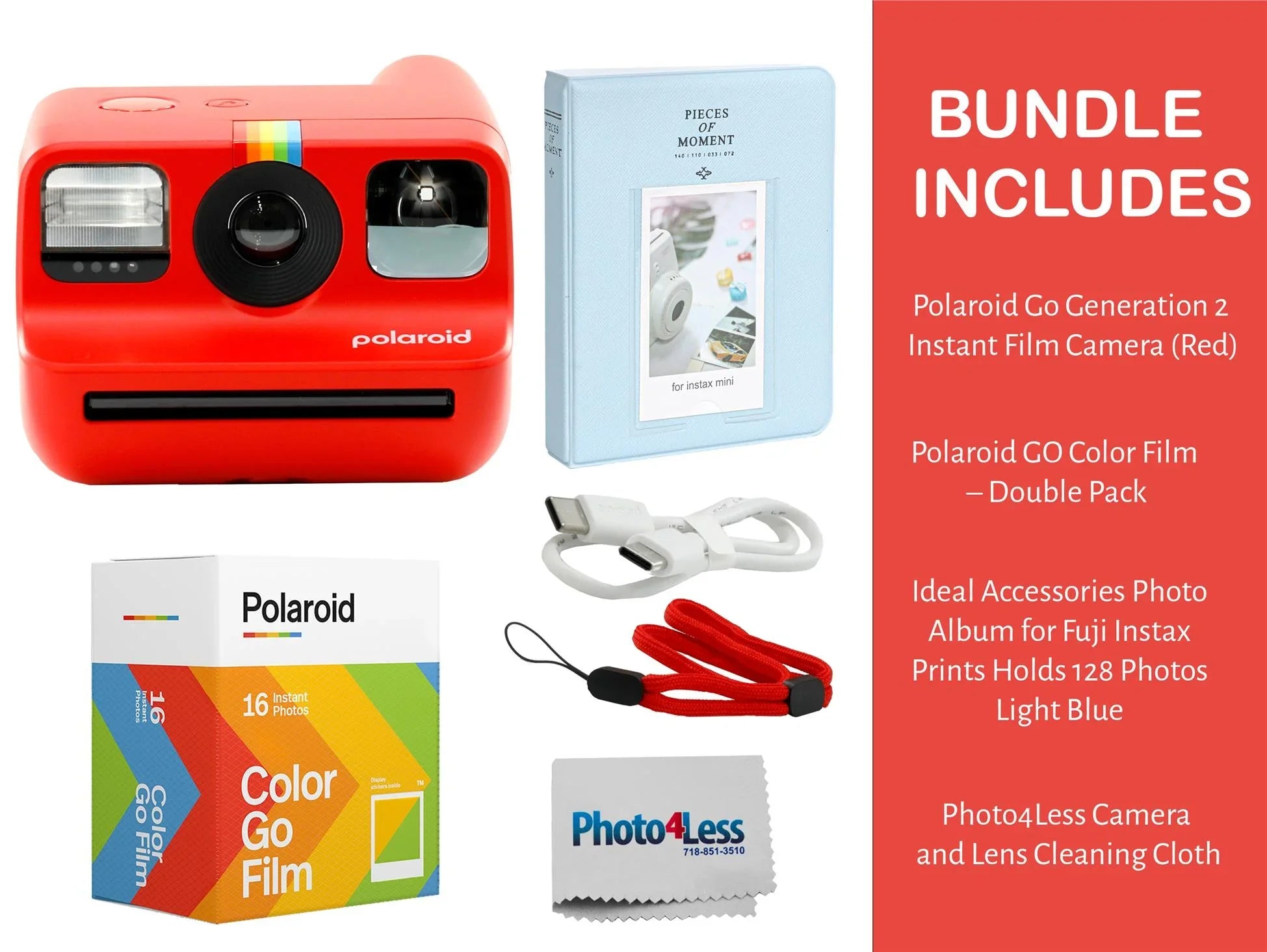 Polaroid Go Generation 2 Instant Film Camera (Red) + Polaroid Color Film, Double Pack + Album