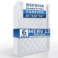 Air Filter 16x25x1, 6-Pack MERV13  1800   Furnace Reusable Air Filters