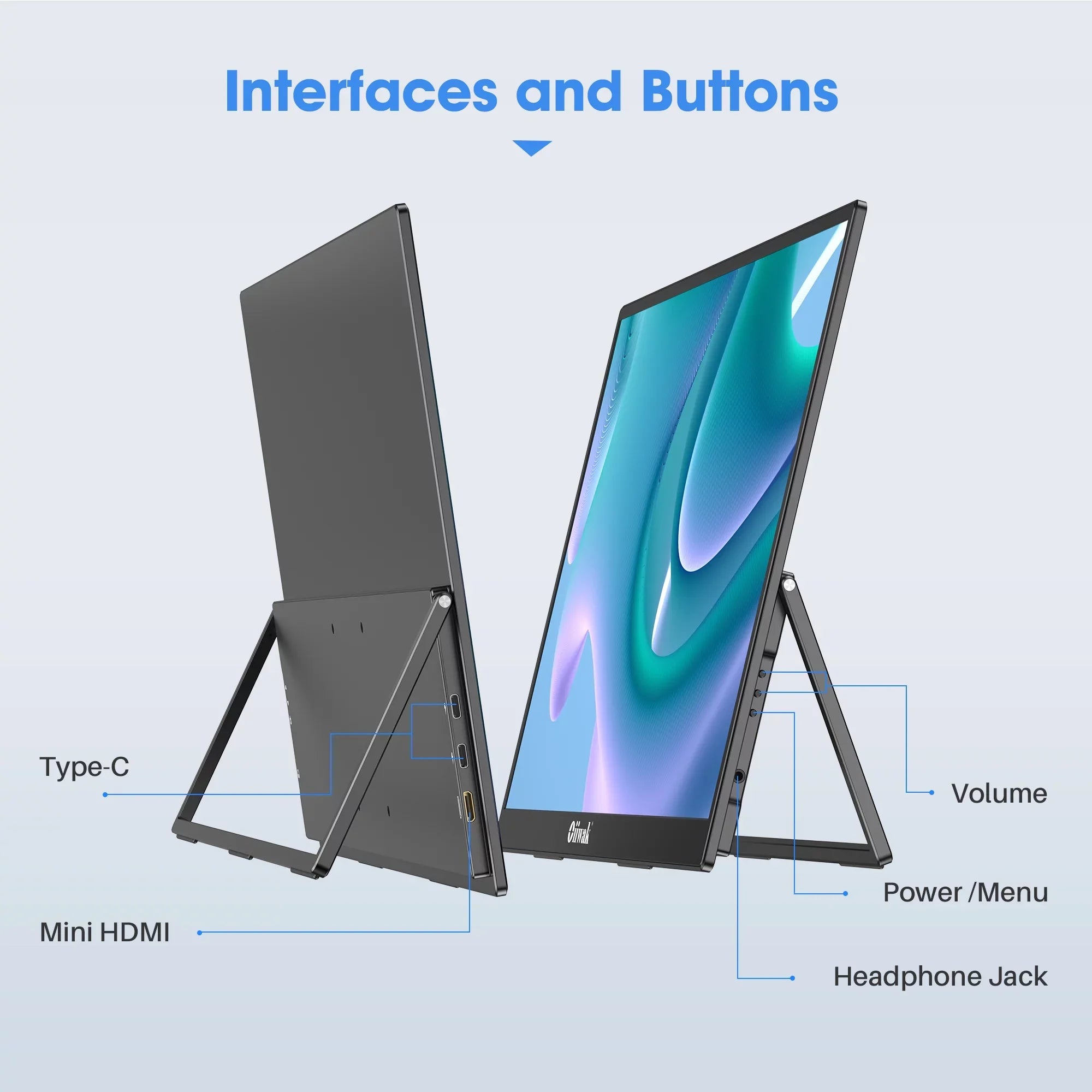Oiiwak 18.5 inch Large Portable Monitor,100HZ Second Screen Extender for Laptop, 100% sRGB 1080P   Frameless Travel Gaming Monitor, Dual Speakers, 180° Foldable Stand &