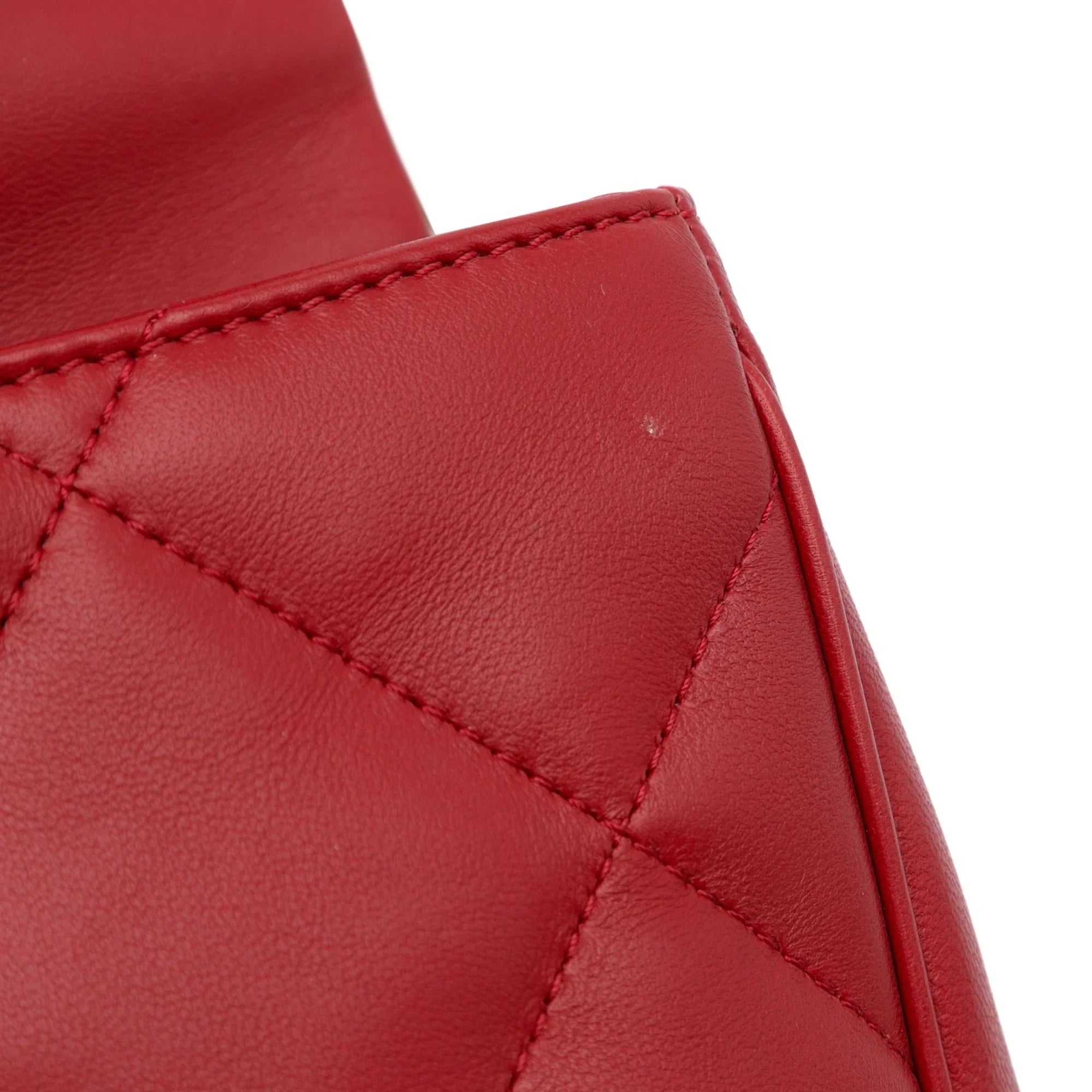 Pre-Owned Authenticated Chanel Small Easy Carry Flap Bag Lambskin Leather Red Satchel Unisex (Good)