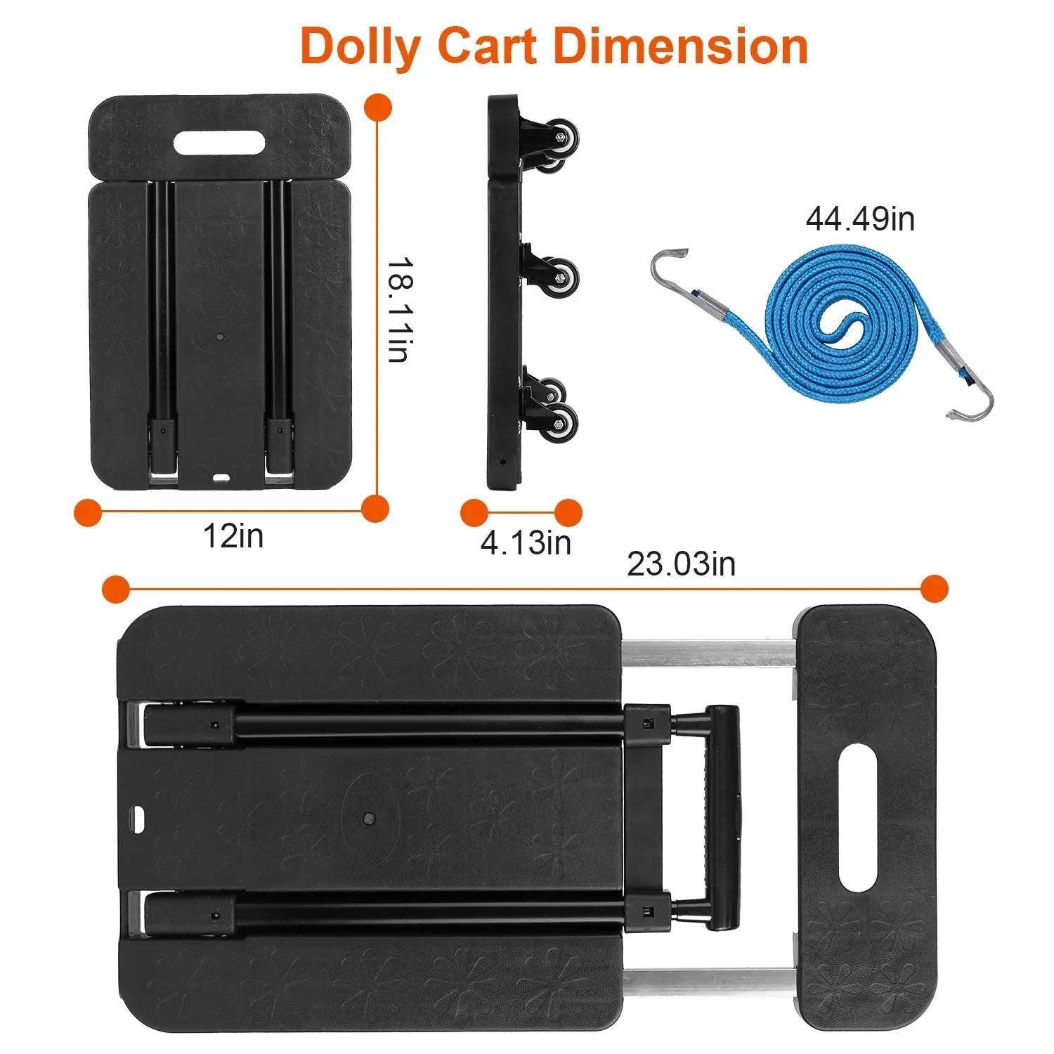 Folding Hand Truck iMounTEK 165LBS Heavy Duty Luggage Cart Utility Dolly Platform Cart for Luggage with Retractable Handle 1 Elastic Ropes Black