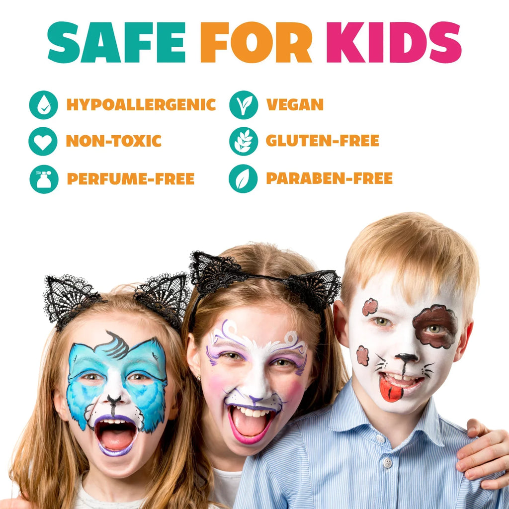 Kraze  Celebration Professional Face Painting One Stroke Split Cake Palette, Water Activated, Hypoallergenic, Safe, Non Toxic Halloween Party Makeup Face Paint Kit for Sensitive Skin, Kids & Adults